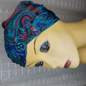 Turquoise & Red VINTAGE 70's 80's bohemian scarf Paisley Satin head wrap